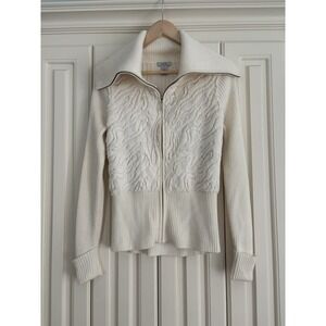 Cache' Fur Sweater White Long Sleeve‎ Full Zip Wool Blend Medium Vintage